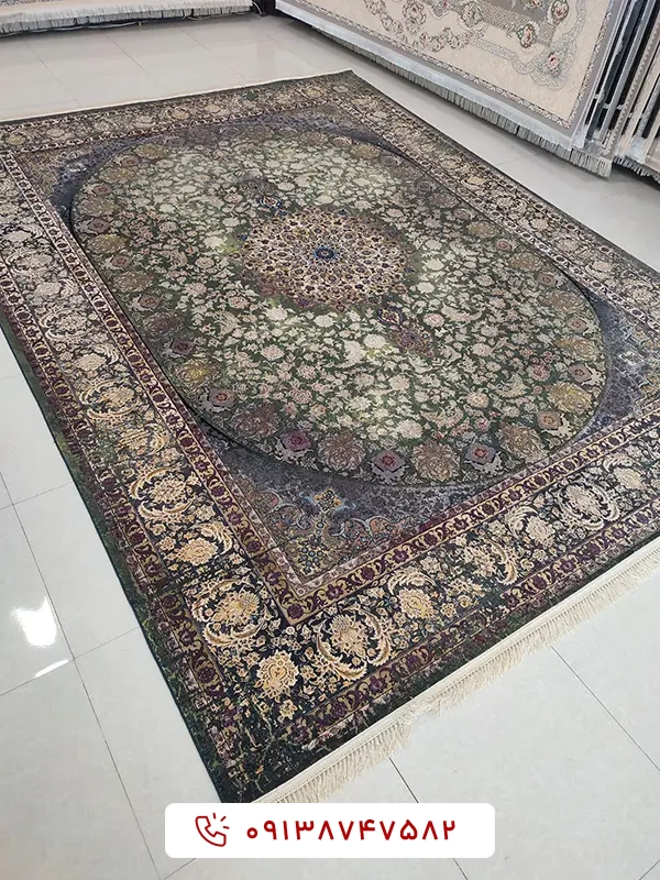 فرش نایین سبز مدرن 1200 شانه