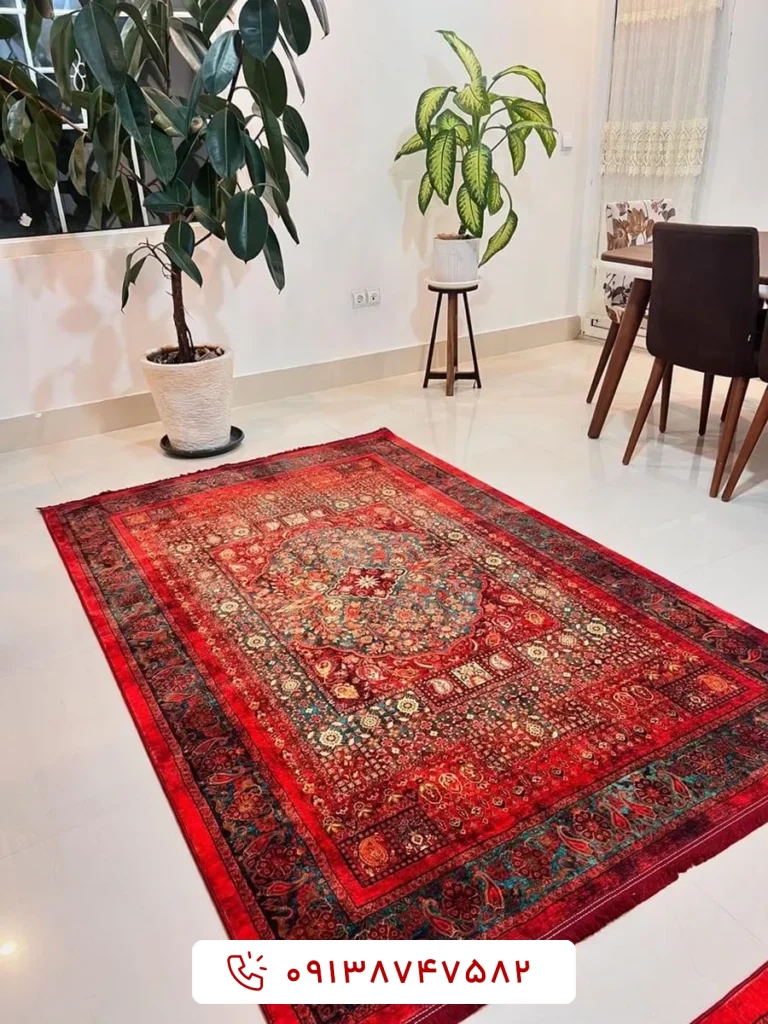 فرش ماشینی کلکسیون هلنا کد 25NH0010 لاکی معادل 77 رج دستباف