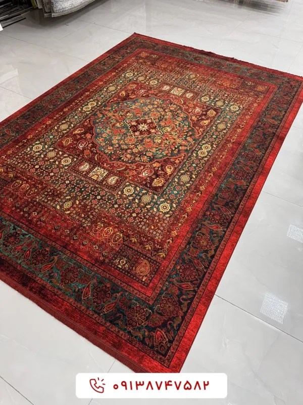 فرش ماشینی کلکسیون هلنا کد 25NH0010 لاکی معادل 77 رج دستباف