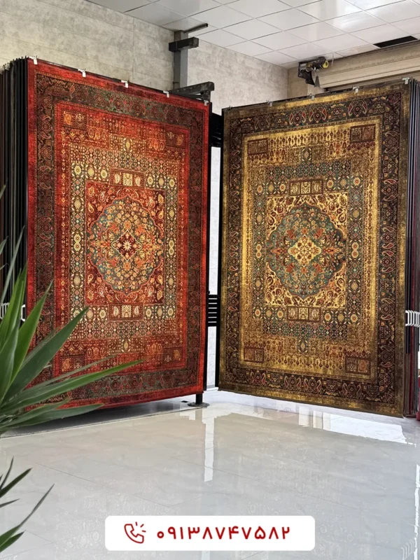 فرش ماشینی کلکسیون هلنا کد 25NH0010 لاکی معادل 77 رج دستباف