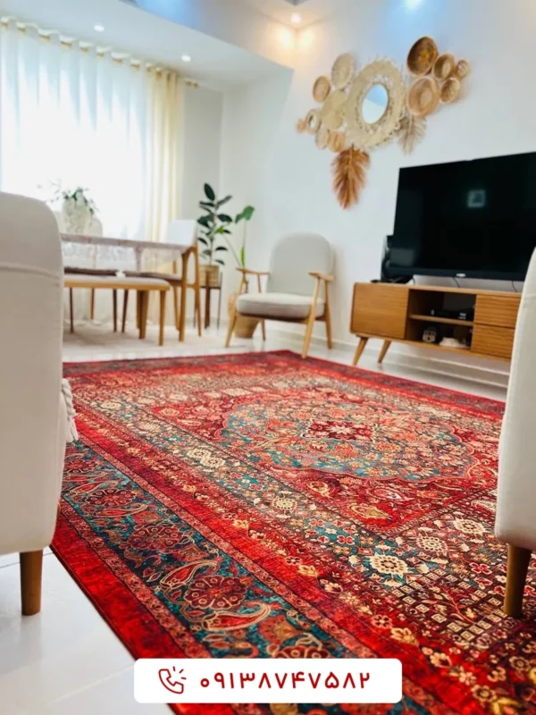 فرش ماشینی کلکسیون هلنا کد 25NH0010 لاکی معادل 77 رج دستباف