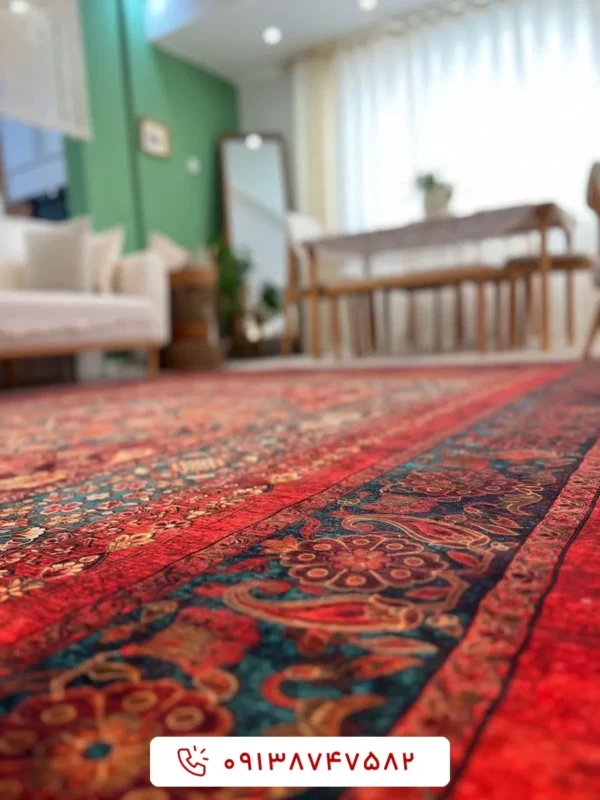 فرش ماشینی کلکسیون هلنا کد 25NH0010 لاکی معادل 77 رج دستباف