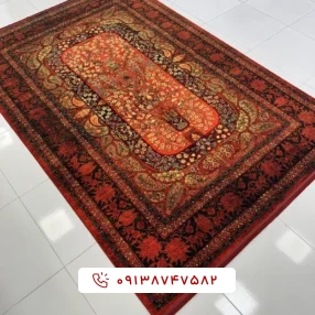 فرش ماشینی کلکسیون هلنا کد 25NH0060 لاکی معادل 77 رج دستباف