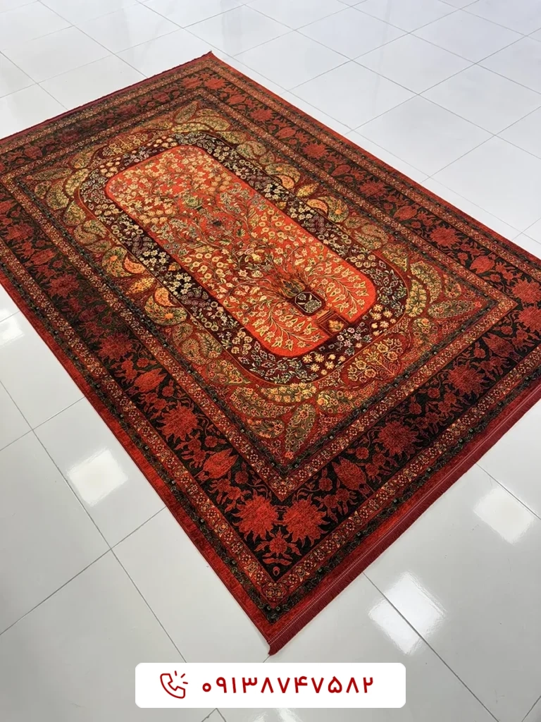 فرش ماشینی کلکسیون هلنا کد 25NH0060 لاکی معادل 77 رج دستباف