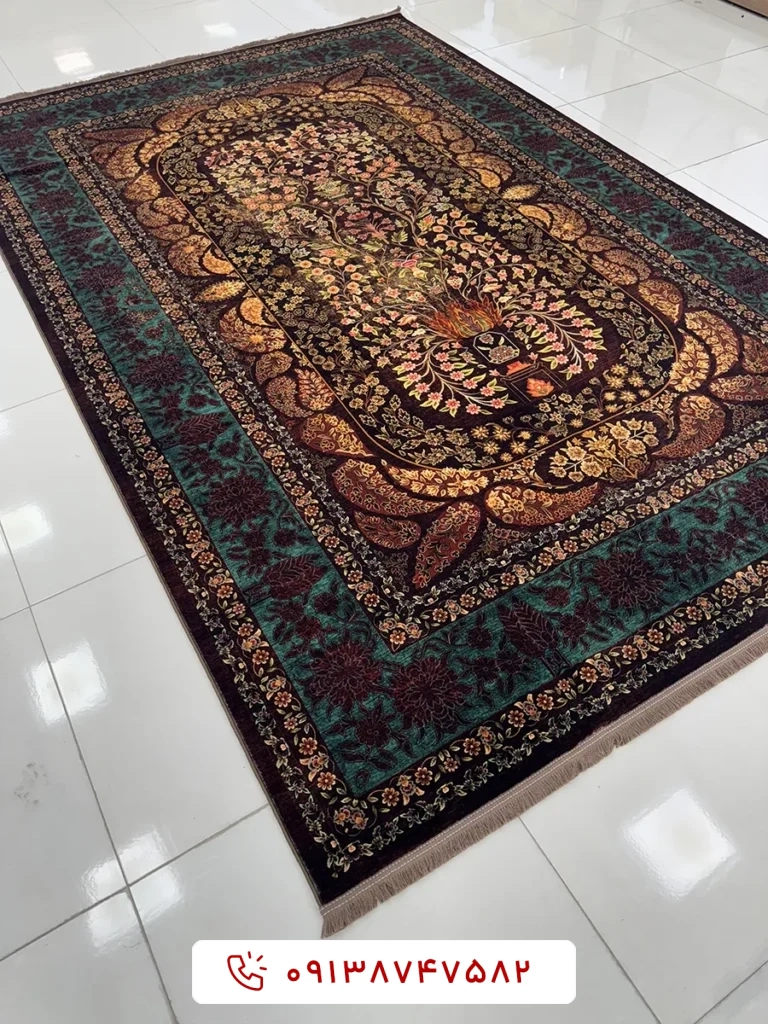 فرش ماشینی کلکسیون هلنا کد 25NH0060 قهوه‌ای معادل 77 رج دستباف