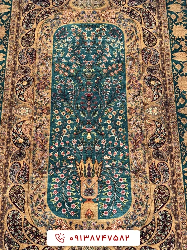 فرش ماشینی کلکسیون هلنا کد 25NH0060 سبز معادل 77 رج دستباف